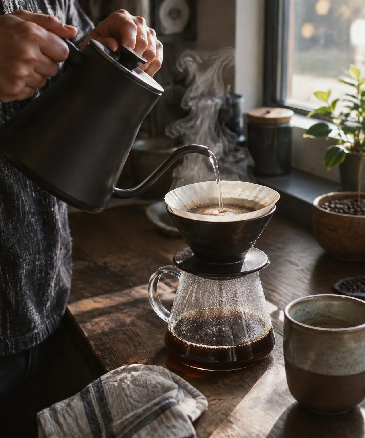 Pouring a fresh drink in the kitchen